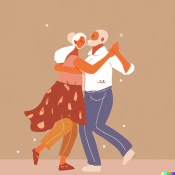 Senioren paar tanzt Glücklich, denn durch einen aktiven Lebensstil lässt sich eine Demenz vorbeugen